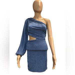 Lyaner steel blue one shoulder, cut out dress size small